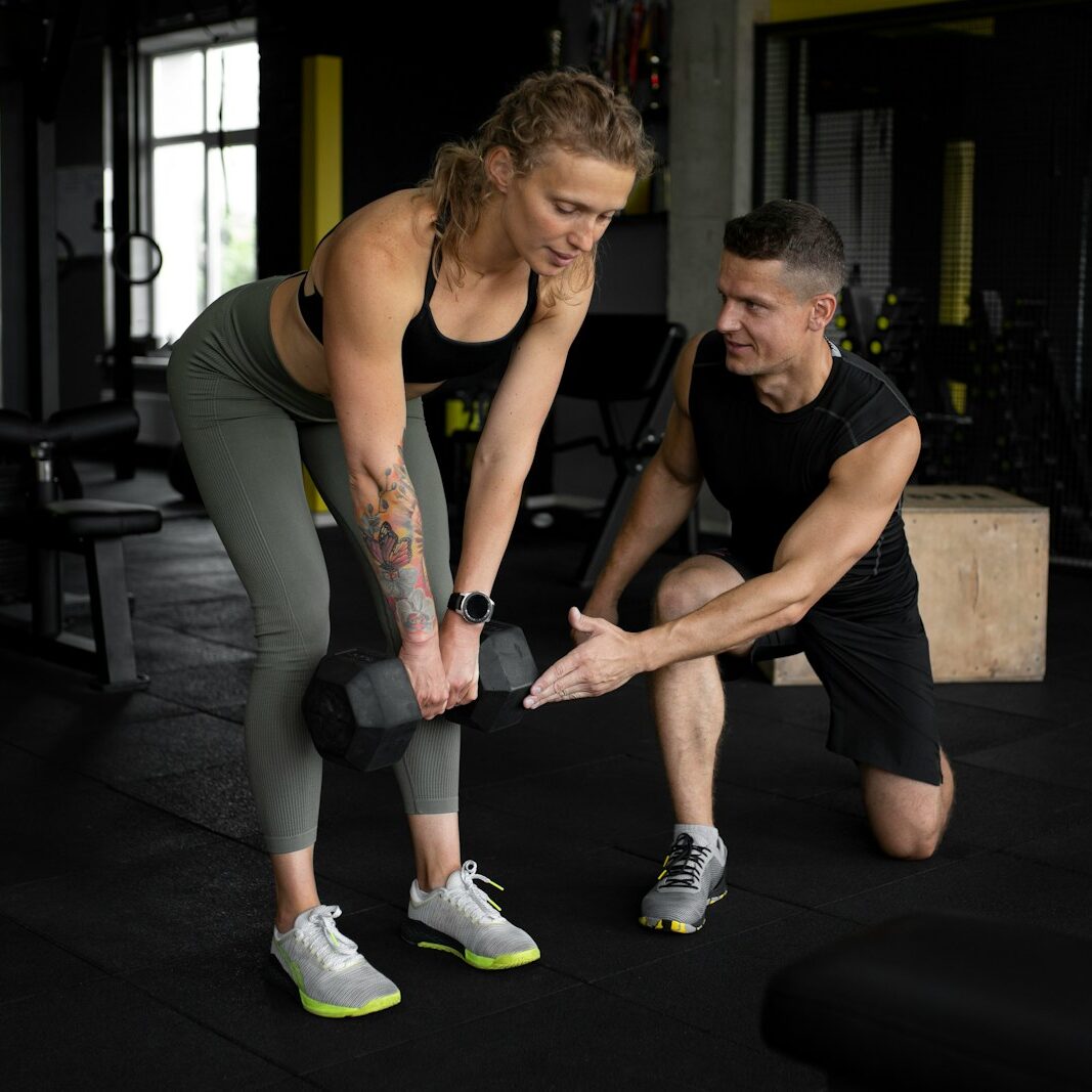 a man and woman exercising